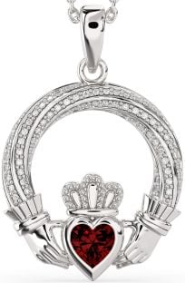 Diamant Granat Sølv Claddagh Halskæde