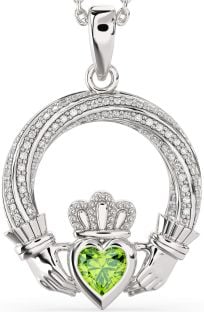 Diamond Peridot Silver Claddagh Necklace