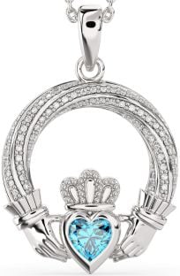 Diamond Topaz Silver Claddagh Necklace