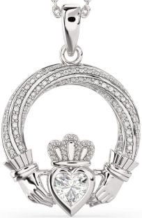 Diamond White Gold Claddagh Necklace