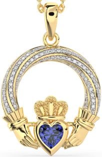 Diamond Sapphire Gold Claddagh Necklace