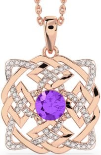 Diamond Amethyst Rose Gold Silver Celtic Necklace