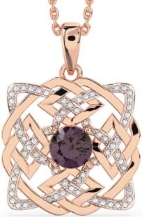 Diamond Alexandrite Rose Gold Silver Celtic Necklace