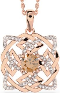 Diamond Citrine Rose Gold Silver Celtic Necklace