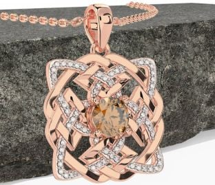 Diamond Citrine Rose Gold Silver Celtic Necklace