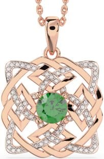 Diamond Emerald Rose Gold Silver Celtic Necklace