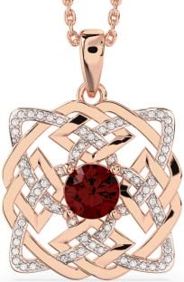 Diamond Garnet Rose Gold Silver Celtic Necklace