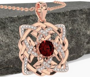 Diamond Garnet Rose Gold Silver Celtic Necklace