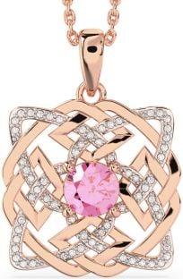 Diamond Pink Tourmaline Rose Gold Silver Celtic Necklace