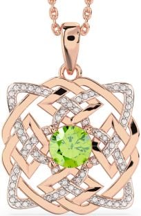 Diamond Peridot Rose Gold Silver Celtic Necklace