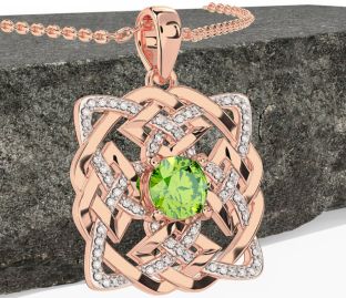 Diamond Peridot Rose Gold Silver Celtic Necklace