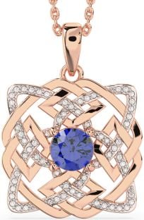 Diamond Sapphire Rose Gold Silver Celtic Necklace