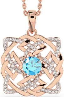 Diamond Topaz Rose Gold Silver Celtic Necklace