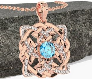 Diamond Topaz Rose Gold Silver Celtic Necklace