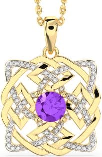 Diamond Amethyst Gold Silver Celtic Necklace