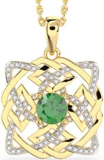 Diamond Emerald Gold Silver Celtic Necklace