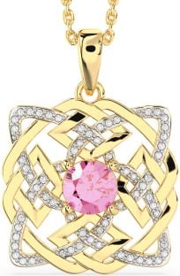 Diamond Pink Tourmaline Gold Silver Celtic Necklace