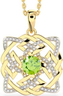 Diamond Peridot Gold Silver Celtic Necklace