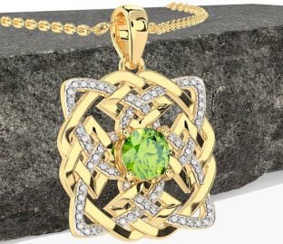 Diamond Peridot Gold Silver Celtic Necklace