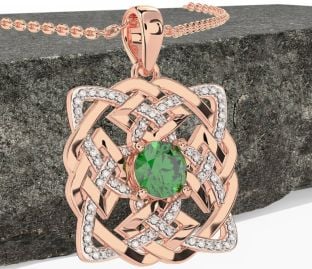 Diamond Emerald Rose Gold Celtic Necklace