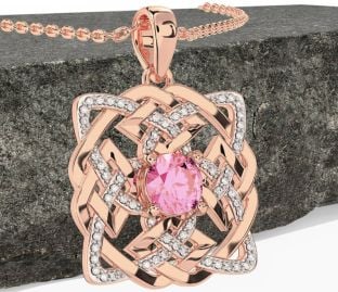 Diamond Pink Tourmaline Rose Gold Celtic Necklace
