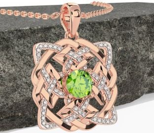 Diamond Peridot Rose Gold Celtic Necklace