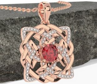 Diamond Ruby Rose Gold Celtic Necklace