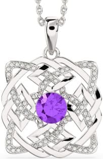 Diamond Amethyst Silver Celtic Necklace