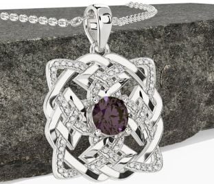 Diamond Alexandrite Silver Celtic Necklace