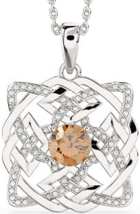 Diamond Citrine Silver Celtic Necklace