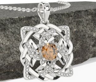 Diamond Citrine Silver Celtic Necklace