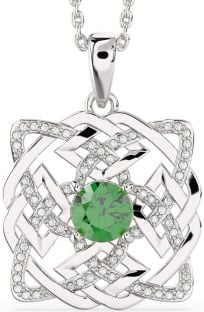 Diamond Emerald Silver Celtic Necklace