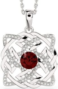 Diamond Garnet Silver Celtic Necklace