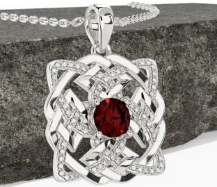Diamond Garnet Silver Celtic Necklace