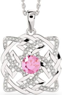 Diamond Pink Tourmaline Silver Celtic Necklace