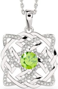 Diamond Peridot Silver Celtic Necklace