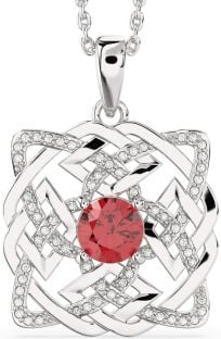 Diamond Ruby Silver Celtic Necklace