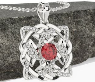 Diamond Ruby Silver Celtic Necklace