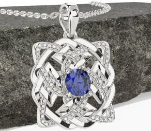 Diamond Sapphire Silver Celtic Necklace