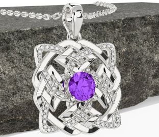 Diamond Amethyst White Gold Celtic Necklace
