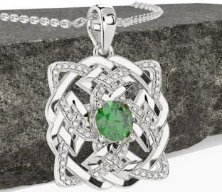 Diamond Emerald White Gold Celtic Necklace