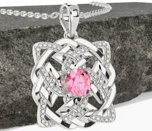 Diamond Pink Tourmaline White Gold Celtic Necklace
