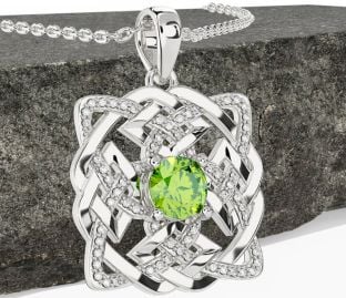 Diamant Peridot Bílý Zlato keltský Náhrdelník
