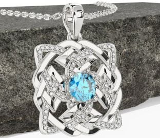 Diamond Topaz White Gold Celtic Necklace