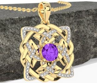 Diamond Amethyst Gold Celtic Necklace