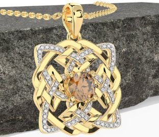 Diamond Citrine Gold Celtic Necklace