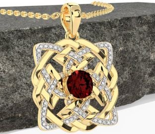 Diamond Garnet Gold Celtic Necklace
