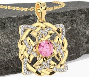 Diamond Pink Tourmaline Gold Celtic Necklace
