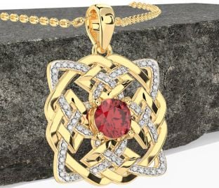 Diamond Ruby Gold Celtic Necklace