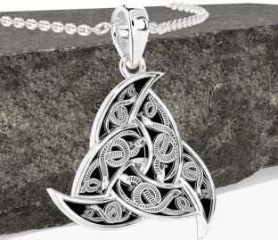 Silver Black Rhodium Celtic Trinity Knot Necklace
